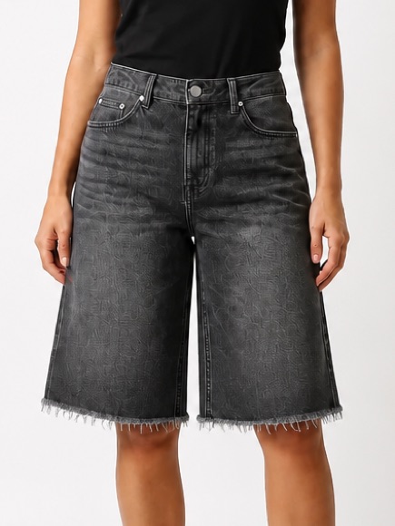 Lewkin Denim Crop Jeans Women Small Black Excellent High Waist Wide Leg Raw Hem